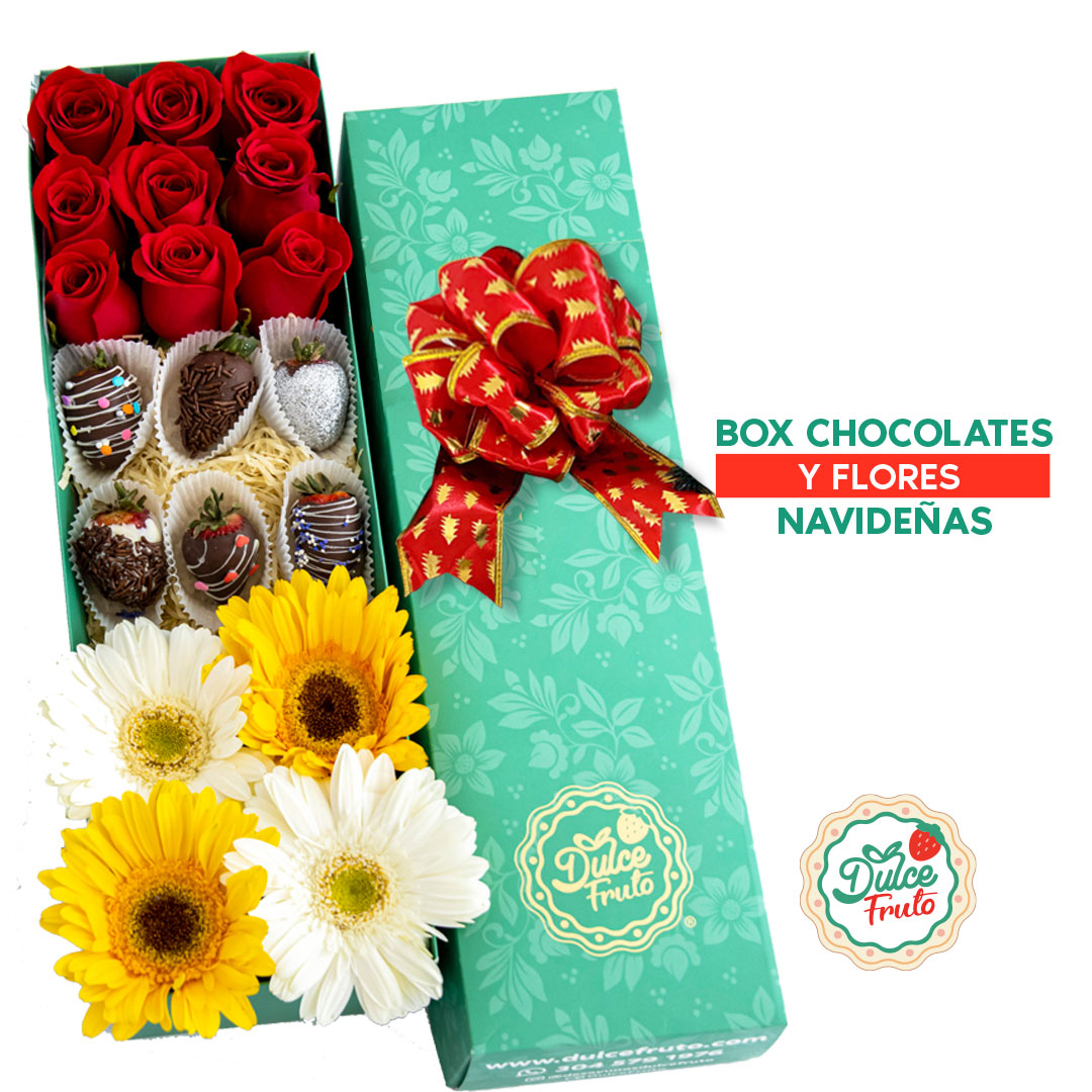 Box Chocolates y flores navideñas